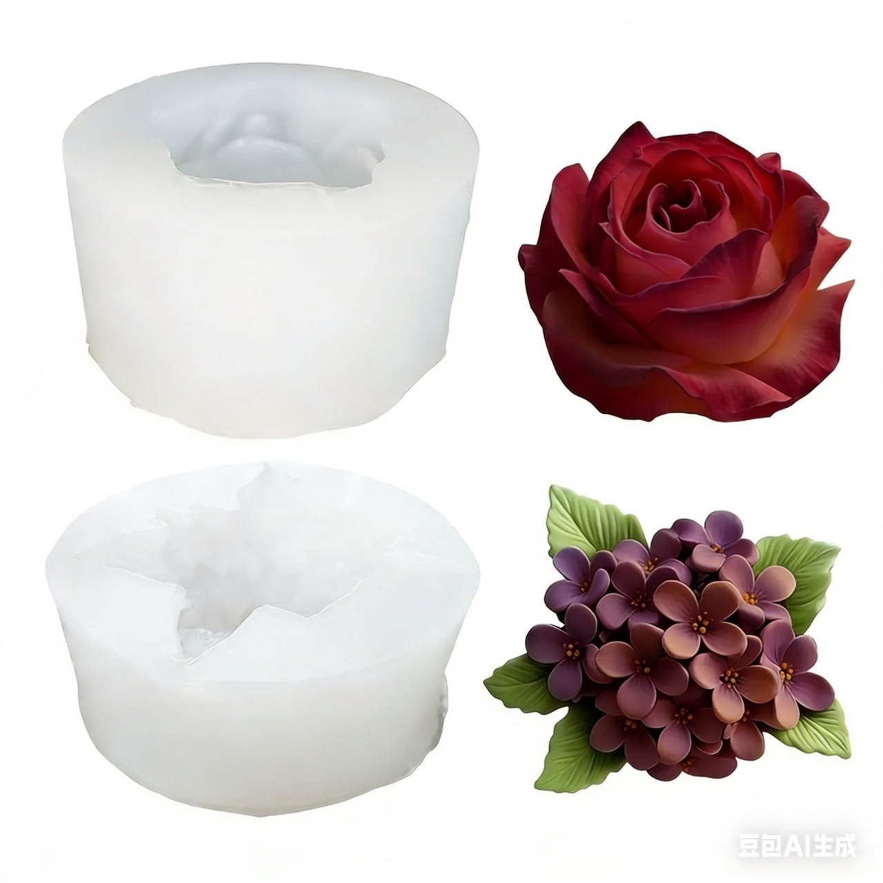 Art Craft And Design - 2-Piece 3D Rose and Lilac Silicone