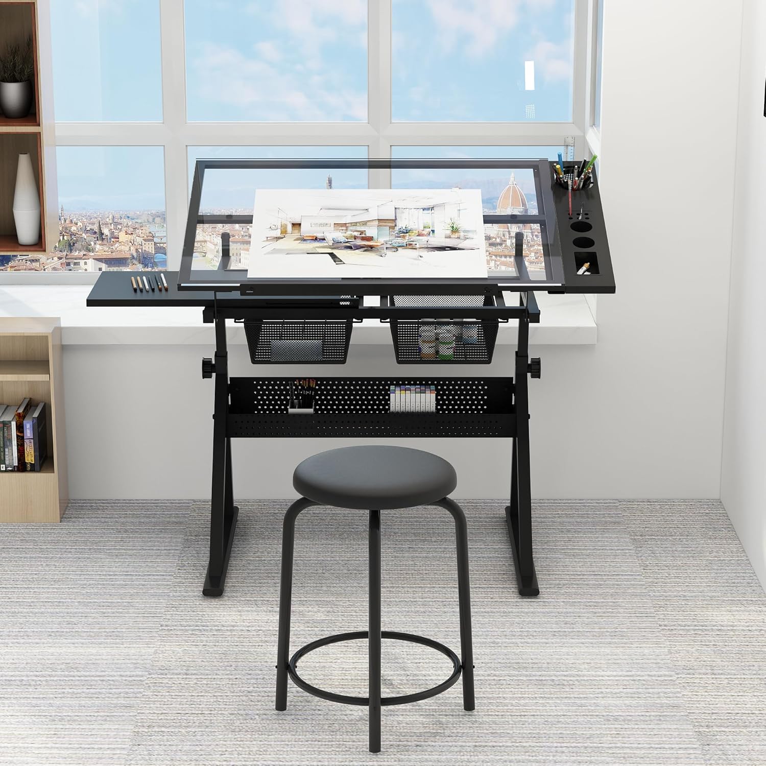 Art & Craft Fair - Table w/Stool, Height Adjustable Drawing Table,