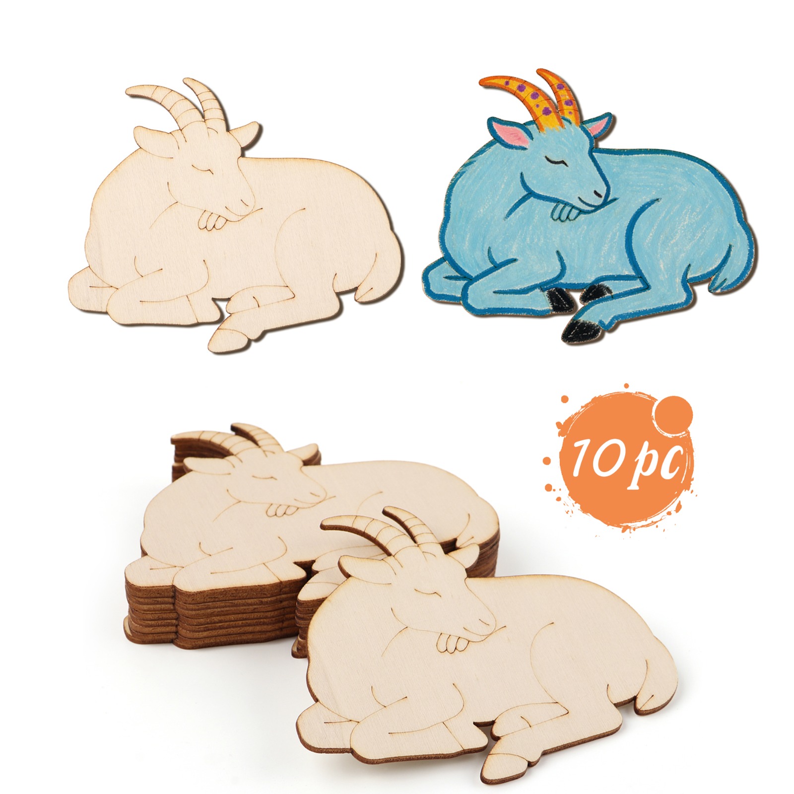 Art & Craft Fair - 10pcs/set Unfinished Wood Sheep Animal Ornaments