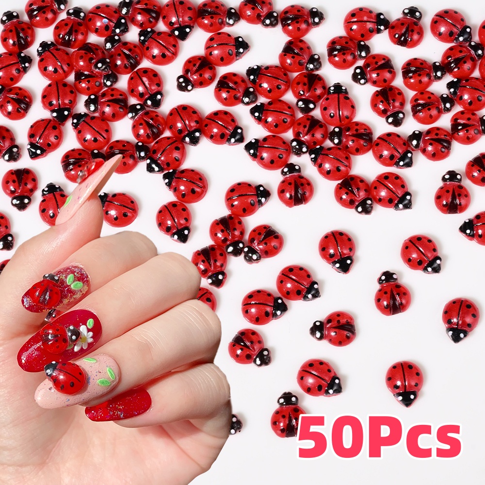 50Pcs 3D Red Ladybug Nail Char - Art Craft Ladybug reseña y precio