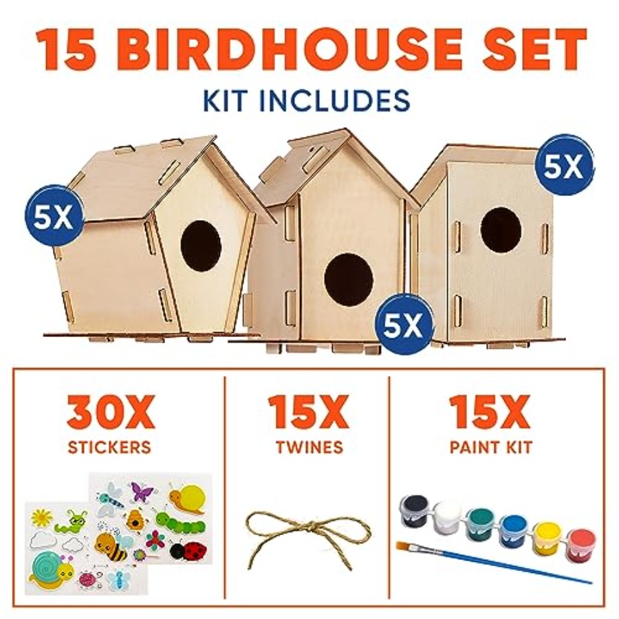Kit - Unfinished Wood Bird Hou - Art & Craft Fair reseña y precio