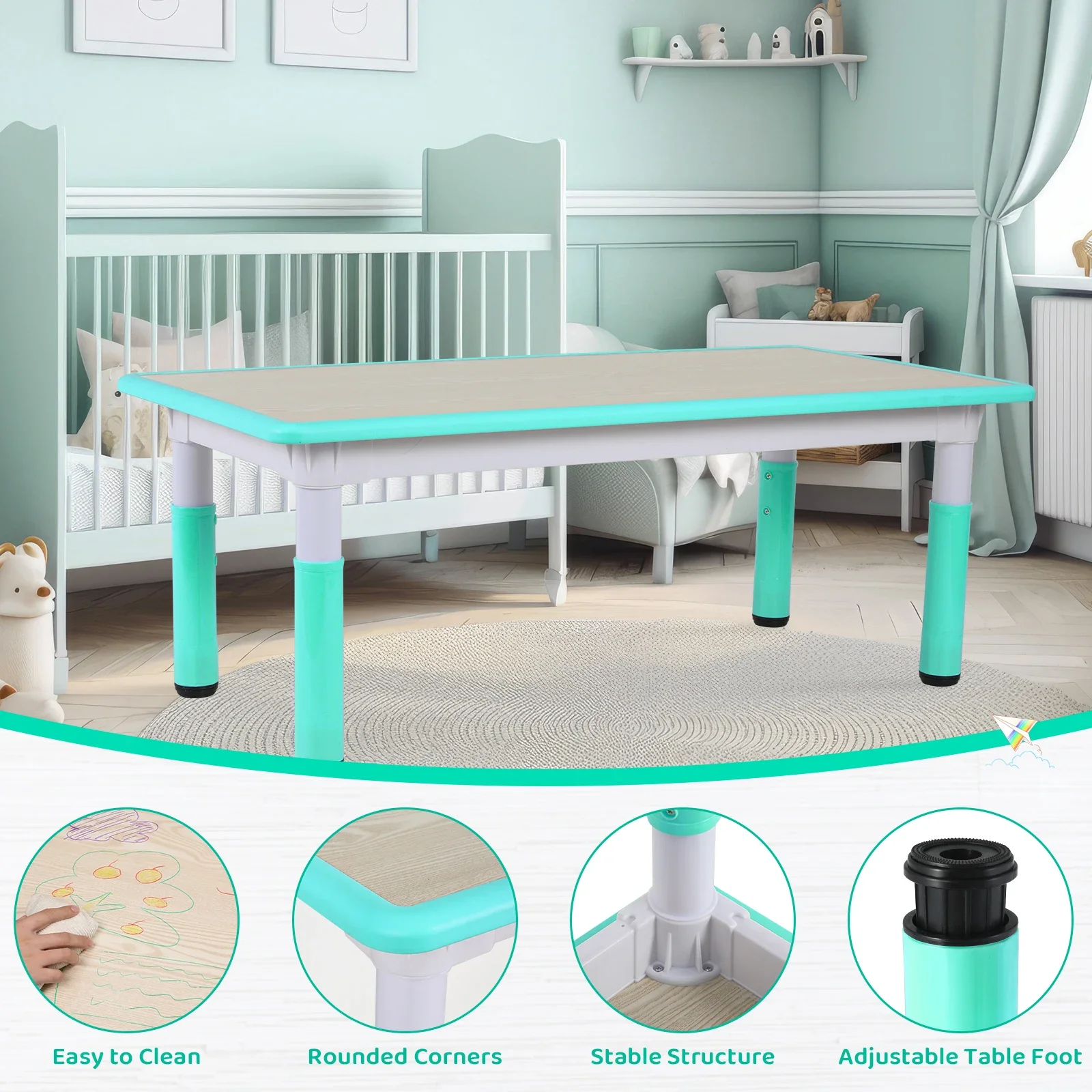 Rectangle Kids Table With 6 Ch - Art Craft Toddlers reseña y precio