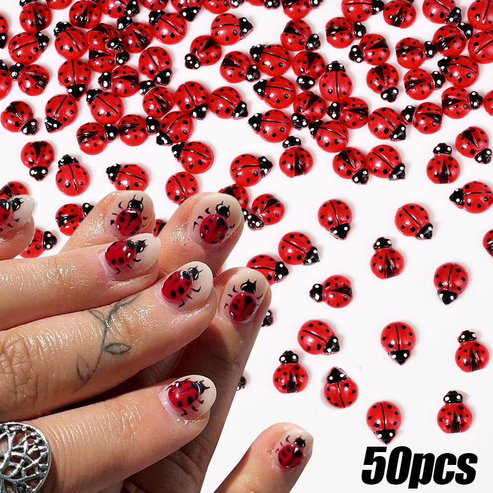 50Pcs 3D Resin Red Ladybug Nai - Art Craft Ladybug reseña y precio