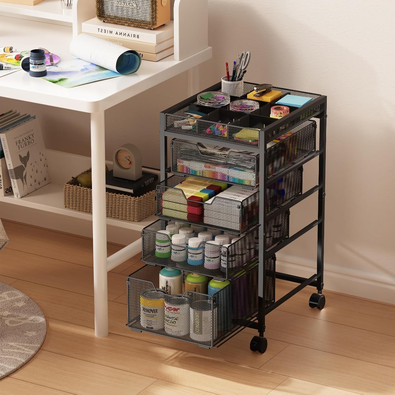 Rolling Utility Cart with 4 Dr - Art Craft Diy reseña y precio