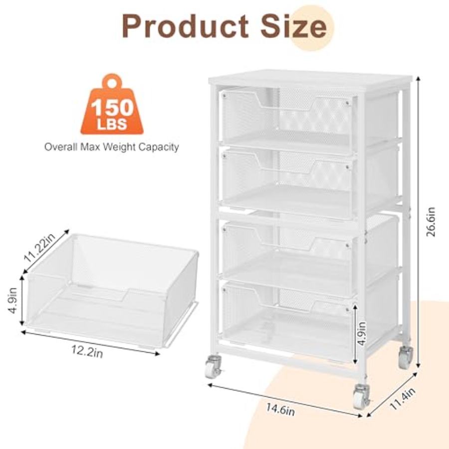 4-Drawer Rolling Storage Cart  - Art Craft & Architecture reseña y precio