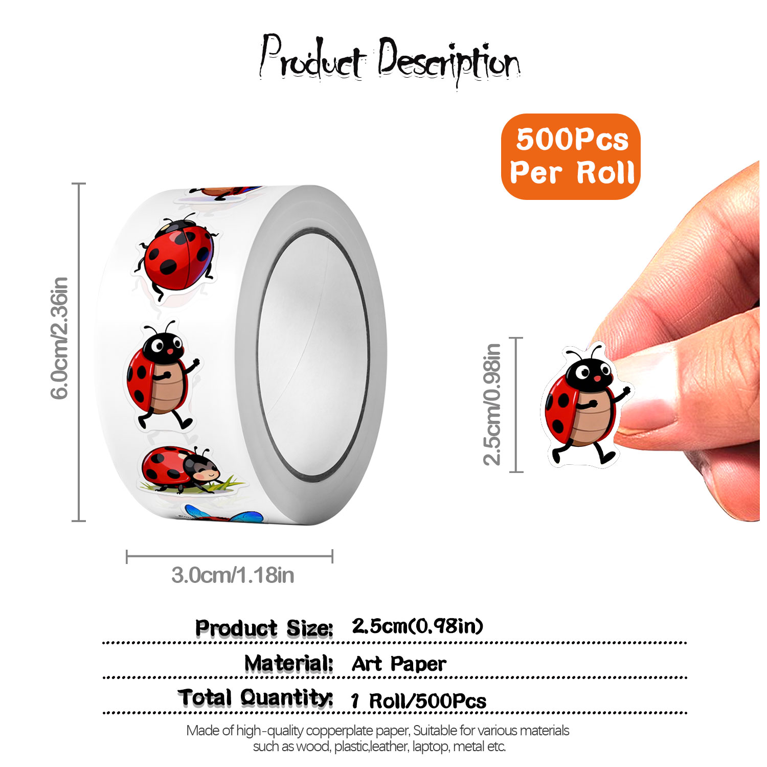 1Roll(500Pcs)10 Irregular Cart - Art Craft Ladybug reseña y precio
