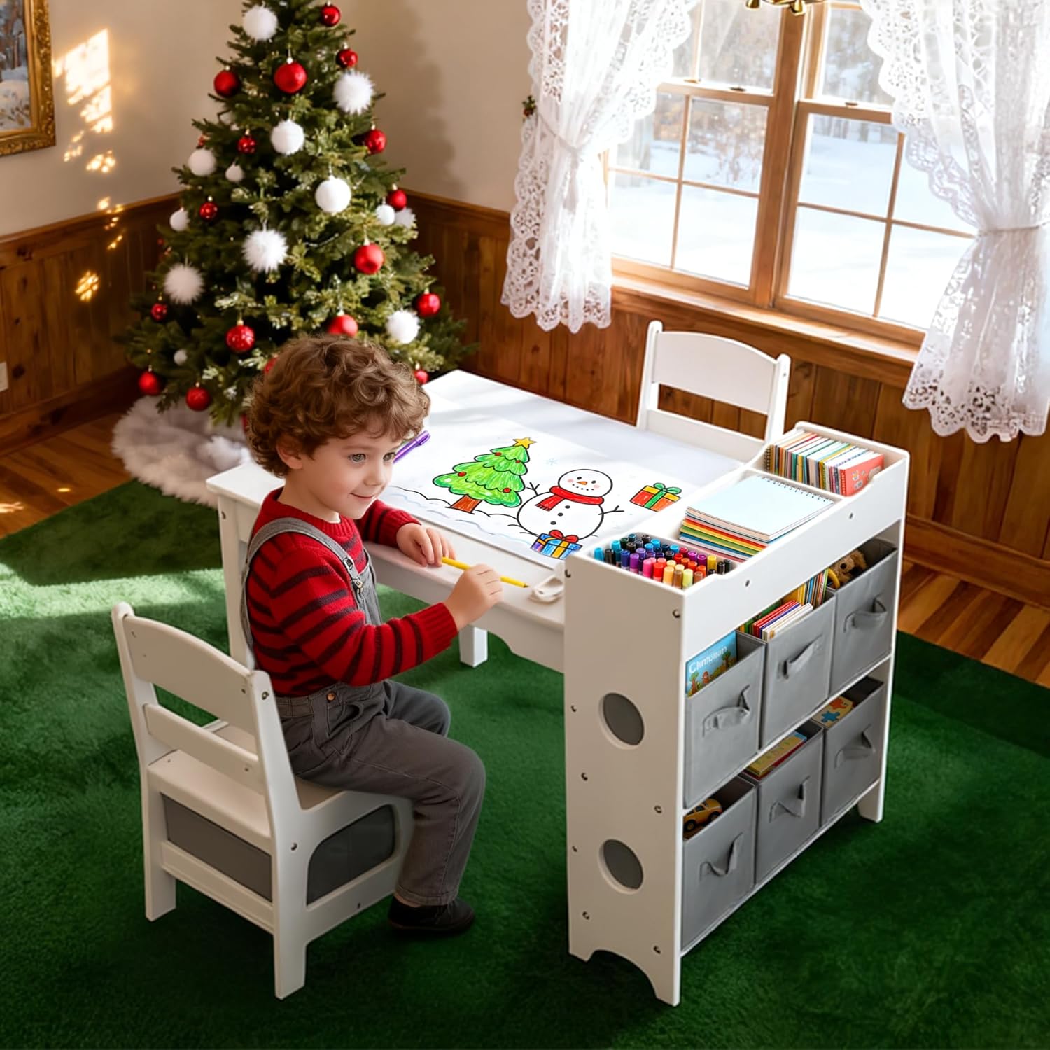 Kids Art Table Chair Set Wood  - Art Craft Toddlers reseña y precio