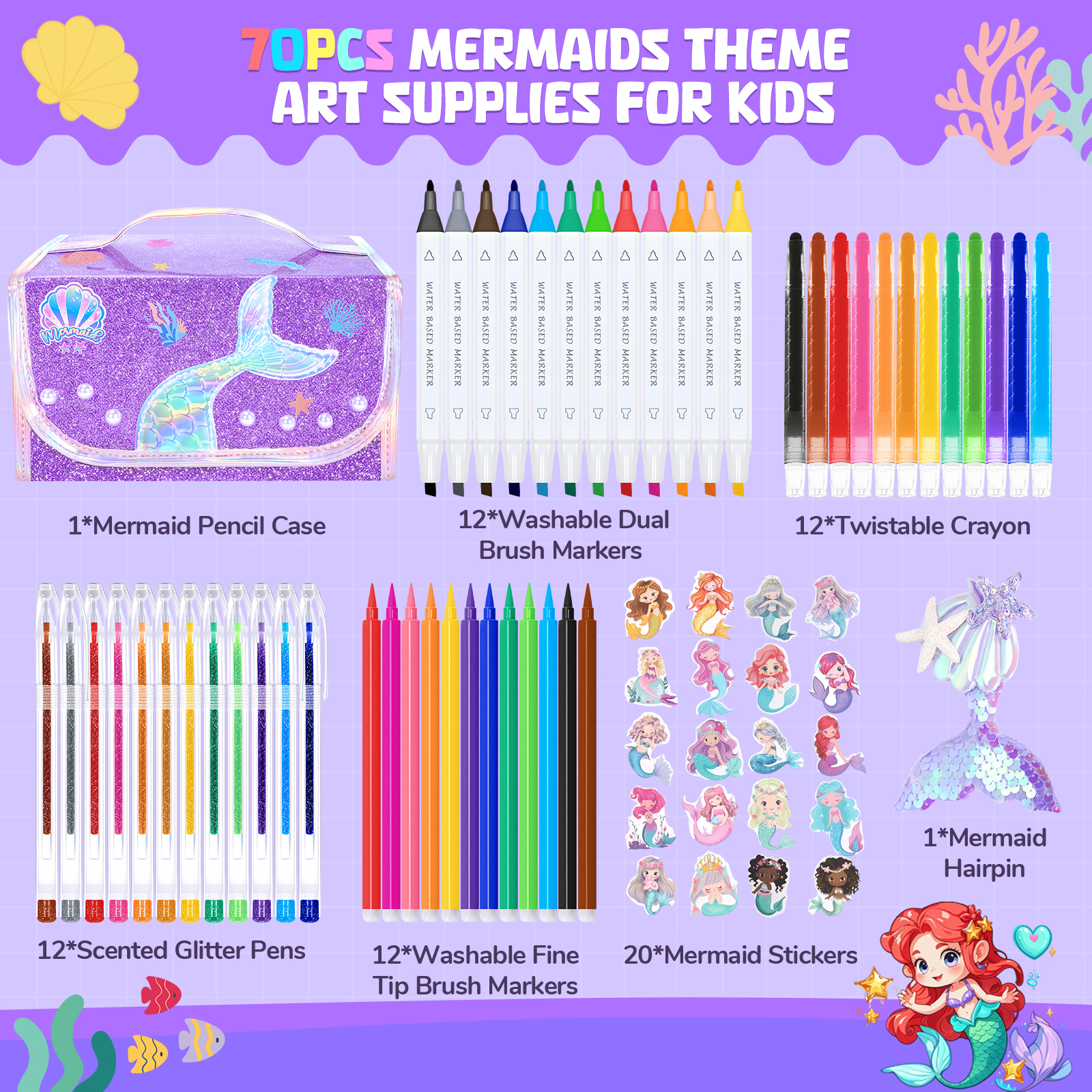 Mermaid Drawing Kit For Kids W - Illustration Marker Set reseña y precio
