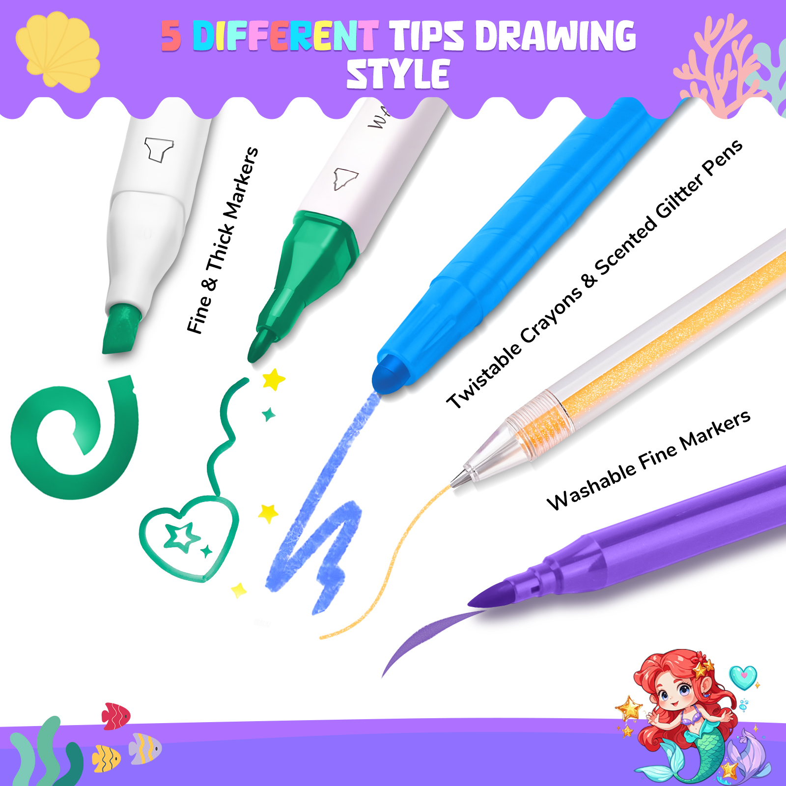 Mermaid Drawing Kit For Kids W - Illustration Marker Set reseña y precio