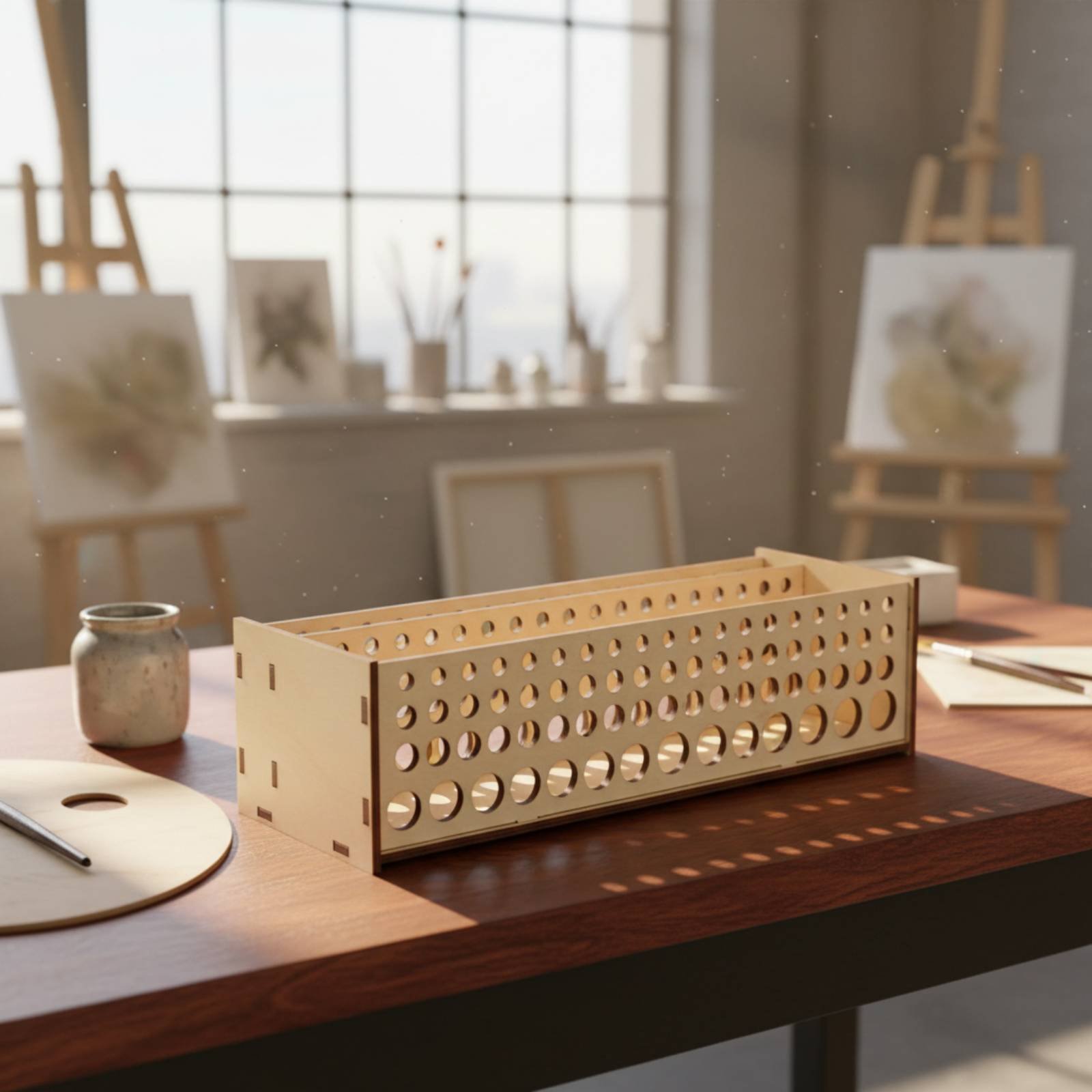 Paint Brush Rack 67 Holes Wood - Art Craft And Design reseña y precio