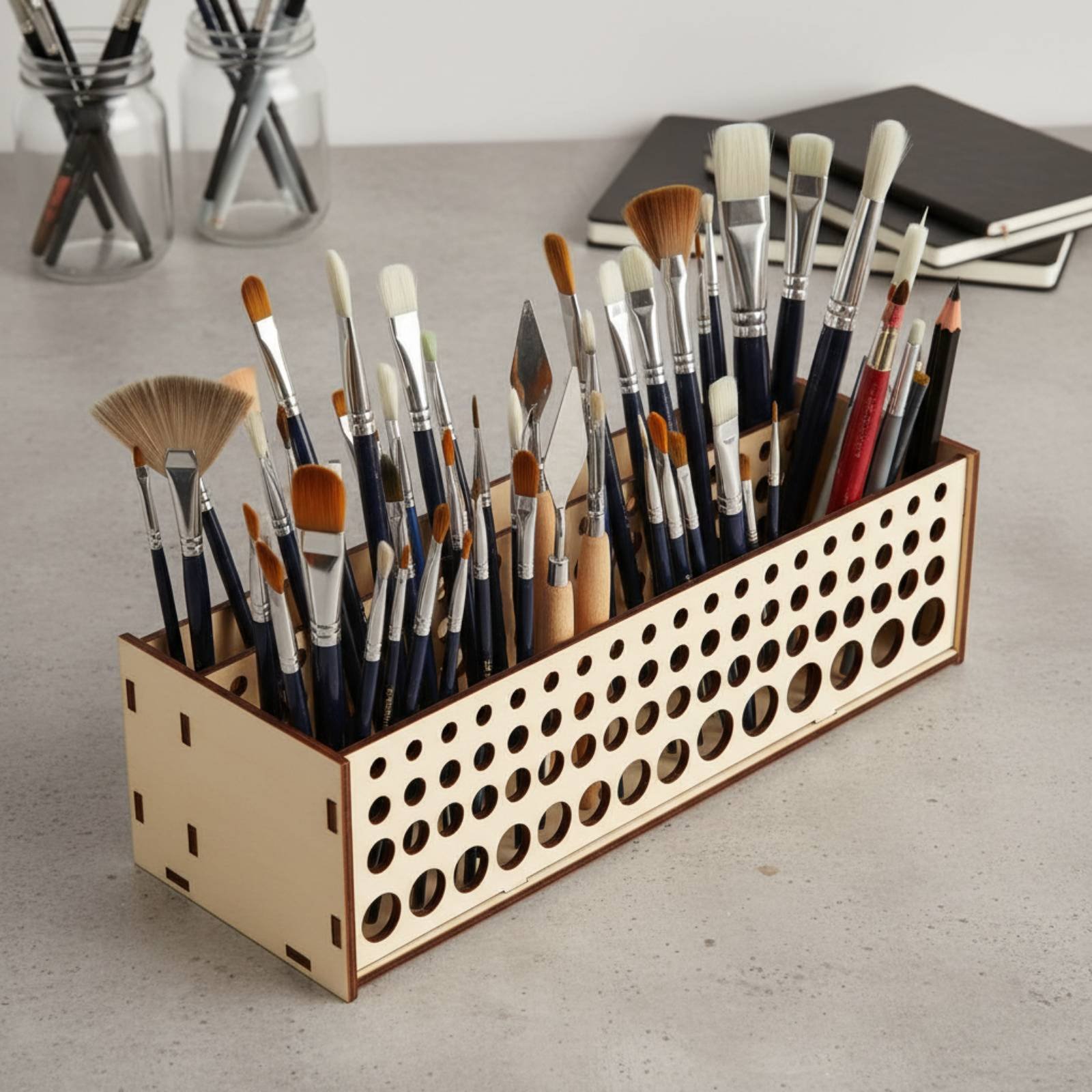 Paint Brush Rack 67 Holes Wood - Art Craft And Design reseña y precio