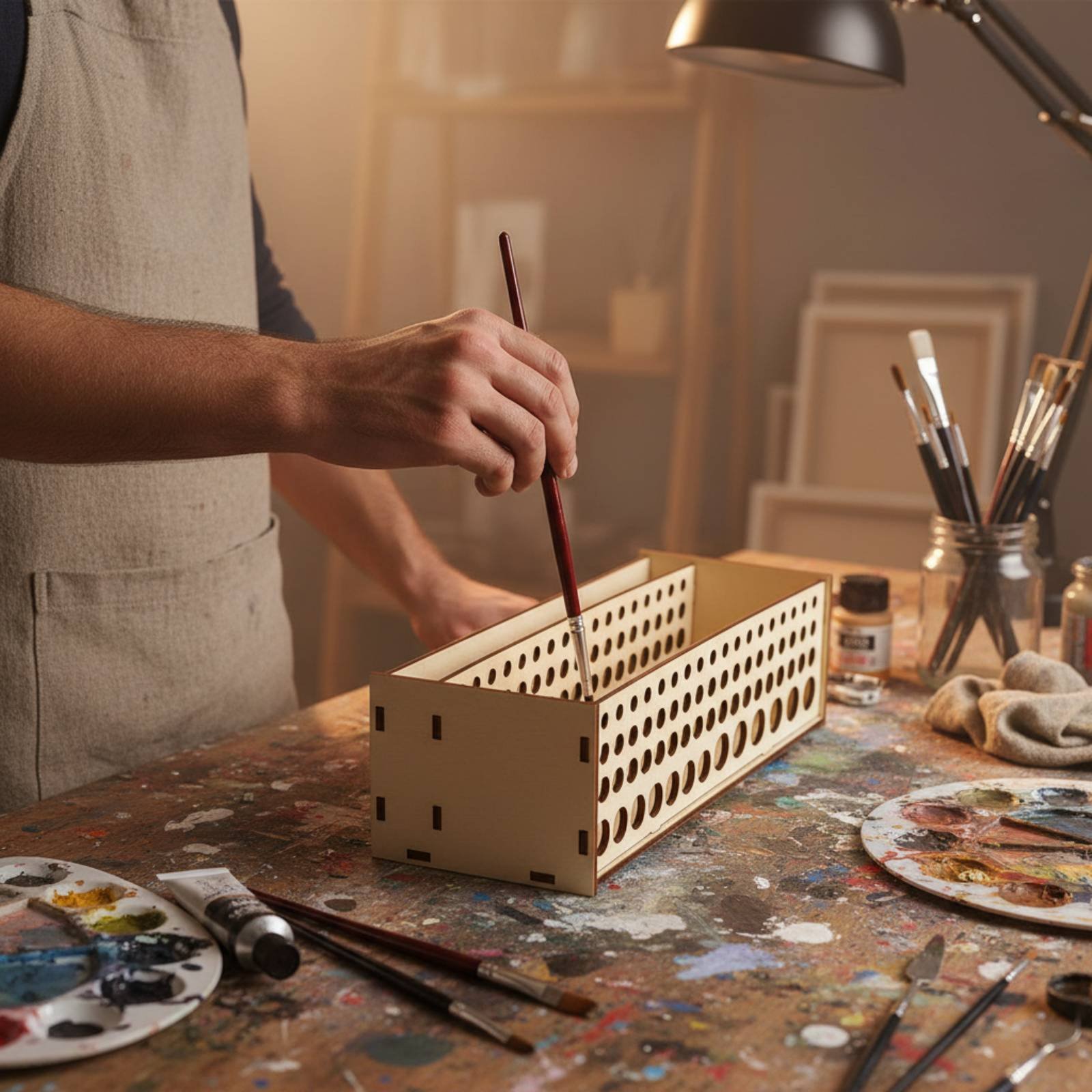 Paint Brush Rack 67 Holes Wood - Art Craft And Design reseña y precio