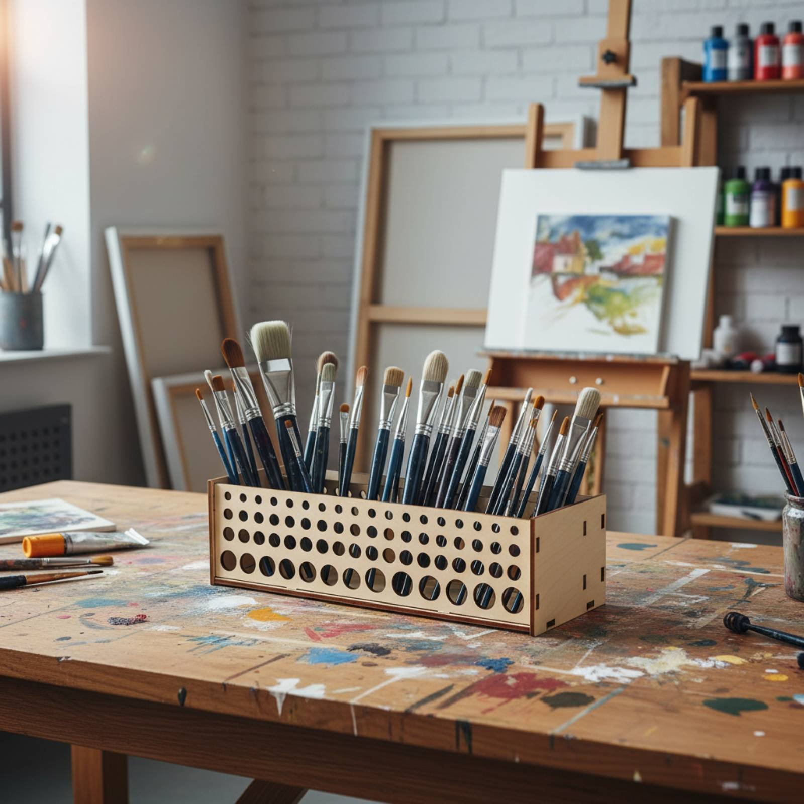 Paint Brush Rack 67 Holes Wood - Art Craft And Design reseña y precio